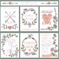 Vintage cards set.Doodle floral decor.Mothers day Royalty Free Stock Photo