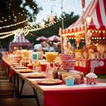 Vintage carnival-themed dining setup