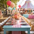 Vintage carnival-themed dining setup