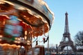 Vintage carousel, Eiffel tower in Paris