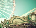 Vintage carousel and ferris wheel Royalty Free Stock Photo