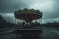 A Vintage Carousel Stands Still Under a Gloomy Sky Royalty Free Stock Photo