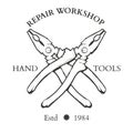 Vintage carpentry hand tools, repair service, labels and design Royalty Free Stock Photo