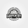 Vintage carpentry logo vector design, woodwork emblem symbol illustration design