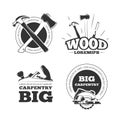 Vintage carpentry vector labels, emblems, badges and logos set