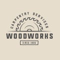 Vintage carpentry, woodwork and mechanic label, badge, emblem and logo. Vector illustration.