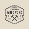 Vintage carpentry, woodwork and mechanic label, badge, emblem and logo. Vector illustration. Royalty Free Stock Photo