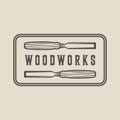 Vintage carpentry, woodwork and mechanic label, badge, emblem and logo. Vector illustration. Royalty Free Stock Photo