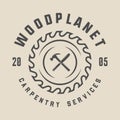 Vintage carpentry, woodwork and mechanic label, badge, emblem and logo. Vector illustration. Royalty Free Stock Photo