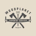 Vintage carpentry, woodwork and mechanic label, badge, emblem and logo. Vector illustration. Royalty Free Stock Photo