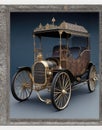 Vintage Carriage with Golden Crown on Blue Background Royalty Free Stock Photo