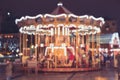 Vintage carrousel. Blurred merry-go-round. blurred holiday carousel background Royalty Free Stock Photo