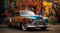 Vintage Cars Adorned with Creative Graffiti - AI Generated Royalty Free Stock Photo