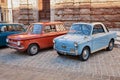 Vintage cars NSU Prinz 4L 1972 and Autobianchi Bianchina Trasformabile car based on Fiat 500 - 1959 in classic car meeting in