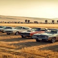 Vintage cars parked together in field, travel, destination scenics