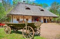 The vintage cart in front of shynok medieval restaurant, Mamajeva Sloboda Cossack Village, Kyiv, Ukraine Royalty Free Stock Photo