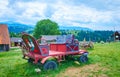 The vintage cart in Mountain Valley peppers, on July 24 in Yablunytsya, Ukraine