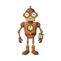 Vintage Cartoon Robot Character with Clock, Vector Illustration Royalty Free Stock Photo