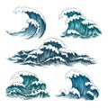 Vintage cartoon sea waves