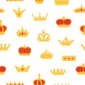 Vintage cartoon seamless pattern with many different crowns for wallpaper design