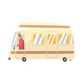 Vintage cartoon travel minibus. Camper van vector Illustration Royalty Free Stock Photo