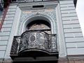 Vintage carved balcony of a house in Borjomi