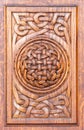 Vintage carved door on historic house facade