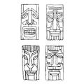 Vintage Carved Polynesian Tiki Totem Vector Idol Masks