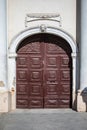 Vintage carved wooden door in Vilnius old town Royalty Free Stock Photo