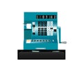 Vintage cash register on a white background. Front view. Vector.