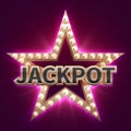 Vintage casino mega bonus poster with retro illuminated star. Showtime and jackpot vector background