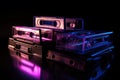 vintage cassestes in neon light Royalty Free Stock Photo