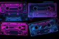 vintage cassestes in neon light Royalty Free Stock Photo