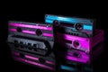 vintage cassestes in neon light Royalty Free Stock Photo
