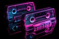 vintage cassestes in neon light Royalty Free Stock Photo