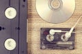 Vintage cassettes and a compact disc Royalty Free Stock Photo