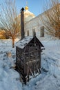 Vintage cast iron pot potbelly stove outdoor Royalty Free Stock Photo