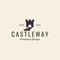 Vintage castle with road way logo symbol icon vector graphic design illustration idea creative Royalty Free Stock Photo