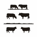 Vintage Cattle Angus Cow & Grass silhouette livestock farm logo design vector illustration set