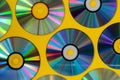 Vintage CD or DVD disk background, old circle discs used for data storage, share movies and music Royalty Free Stock Photo