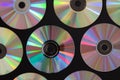 Vintage CD or DVD disk background, old circle discs used for data storage, share movies and music Royalty Free Stock Photo