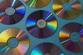 Vintage CD or DVD disk background, old circle discs used for data storage, share movies and music Royalty Free Stock Photo