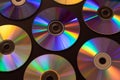 Vintage CD or DVD disk background, old circle discs used for data storage, share movies and music Royalty Free Stock Photo