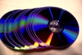 Vintage CD or DVD disk background, old circle discs used for data storage, share movies and music Royalty Free Stock Photo