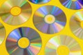 Vintage CD or DVD disk background, old circle discs used for data storage, share movies and music Royalty Free Stock Photo