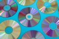 Vintage CD or DVD disk background, old circle discs used for data storage, share movies and music Royalty Free Stock Photo