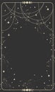 Vintage celestial mystical background for astrology, divination, tarot. Black postcard with a frame in a bohemian design