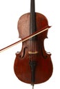 Vintage cello and bow close-up