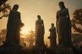 Vintage Cemetery Statues at Dusk Evocative