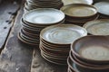 Vintage ceramic plates. Empty beautiful ceramic plates. Generative AI